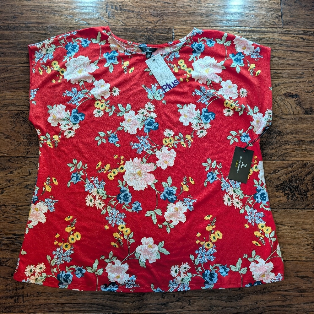 Jules & Leopold Red Floral Short Sleeve Top Plus Curve 1X NWT